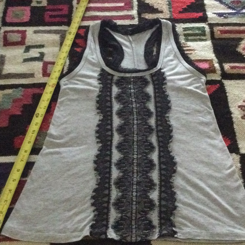 🚩Gray Lace-Trim Racerback Tank Top - Picture 6 of 7